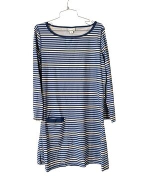 Cabana Life UPF 50+ Stripe Long-Sleeve Blue Coastal Dress Size L Resort-wear